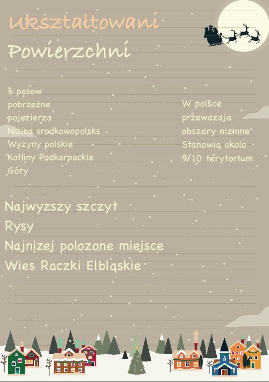 ukształtowani.
Powierzchni
6 pasow
pobrzeżne
-pojezierza
Nizina srodkowopolsks
Wyzyny polskie
Kotliny Podkarpackie
Góry
Najwyzszy szczył
Rys