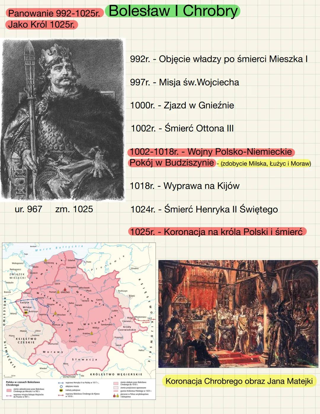 Państwo Piastów 966-1370
Mieszko I
GRON
Panowanie: 962-992r.
Około 962r. - obejmuje tron książęcy nad
plemionami Polan w Wielkopolsce
966r. 
