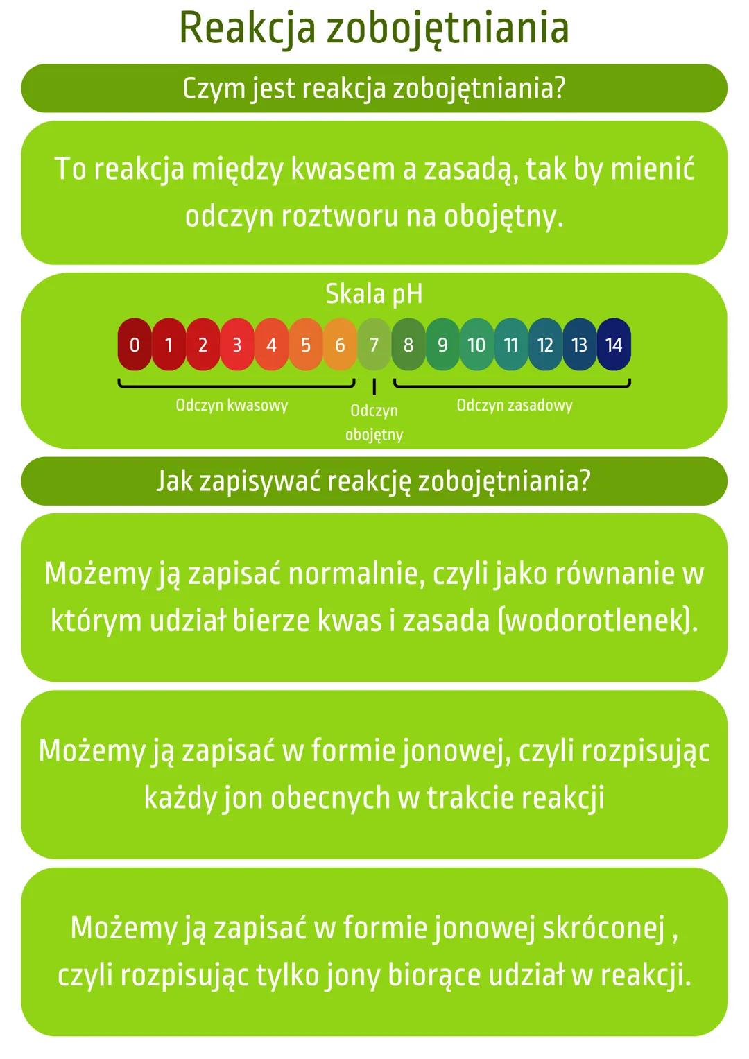 Reakcja zobojętniania
Czym jest reakcja zobojętniania?
To reakcja między kwasem a zasadą, tak by mienić
odczyn roztworu na obojętny.
Skala p