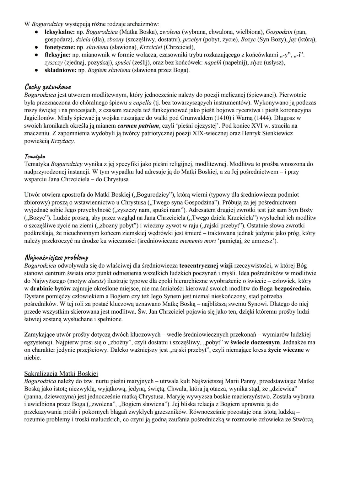 Bogurodzica
Geneza
Tekst Bogurodzicy, będącej najstarszym zachowanym utworem poetyckim w języku polskim, powstał
prawdopodobnie w XIII w. An