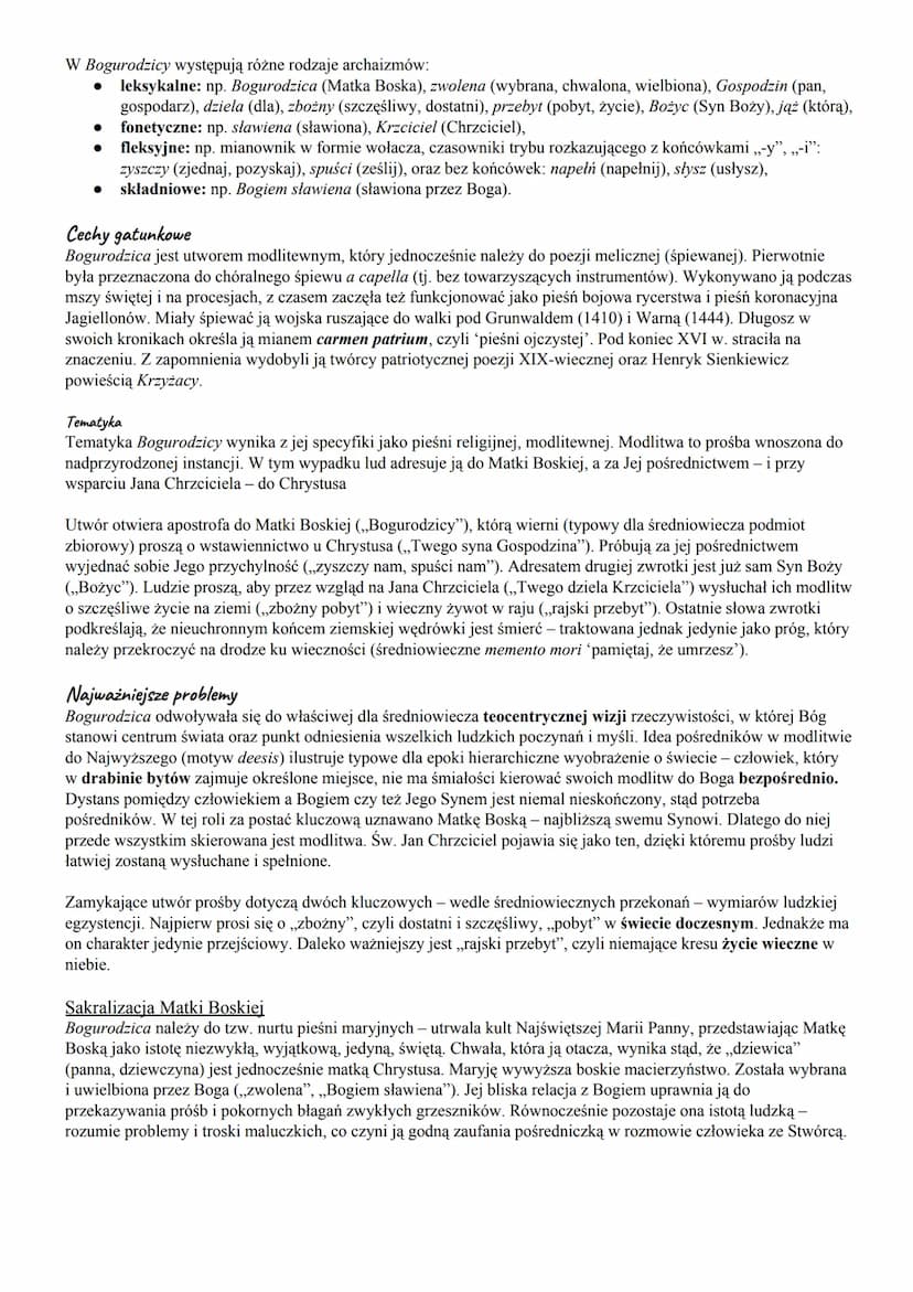 Bogurodzica
Geneza
Tekst Bogurodzicy, będącej najstarszym zachowanym utworem poetyckim w języku polskim, powstał
prawdopodobnie w XIII w. An