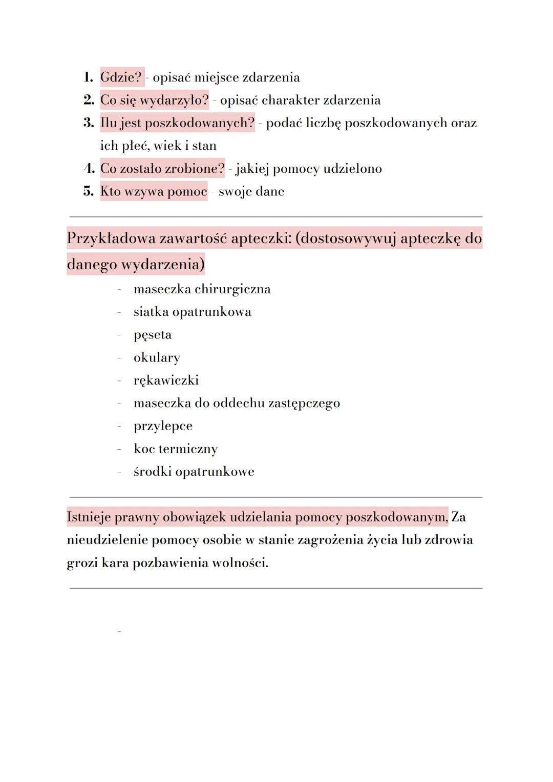 Organizacja pierwszej pomocy:
Pierwsza pomoc - czynności mające na celu ratowanie osoby
znajdującej się w stanie nagłego zagrożenia życia lu