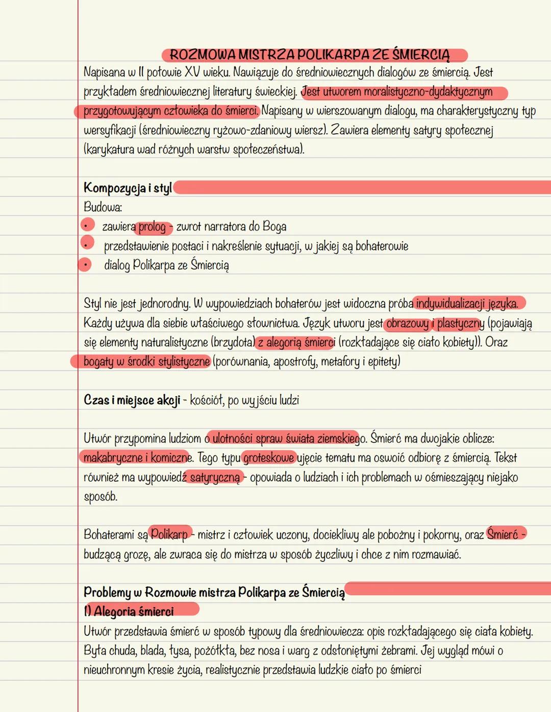 --- OCR Start ---
ROZMOWA MISTRZA POLIKARPA ZE ŚMIERCIĄ
Napisana w II połowie XV wieku. Nawiązuje do średniowiecznych dialogów ze śmiercią. 