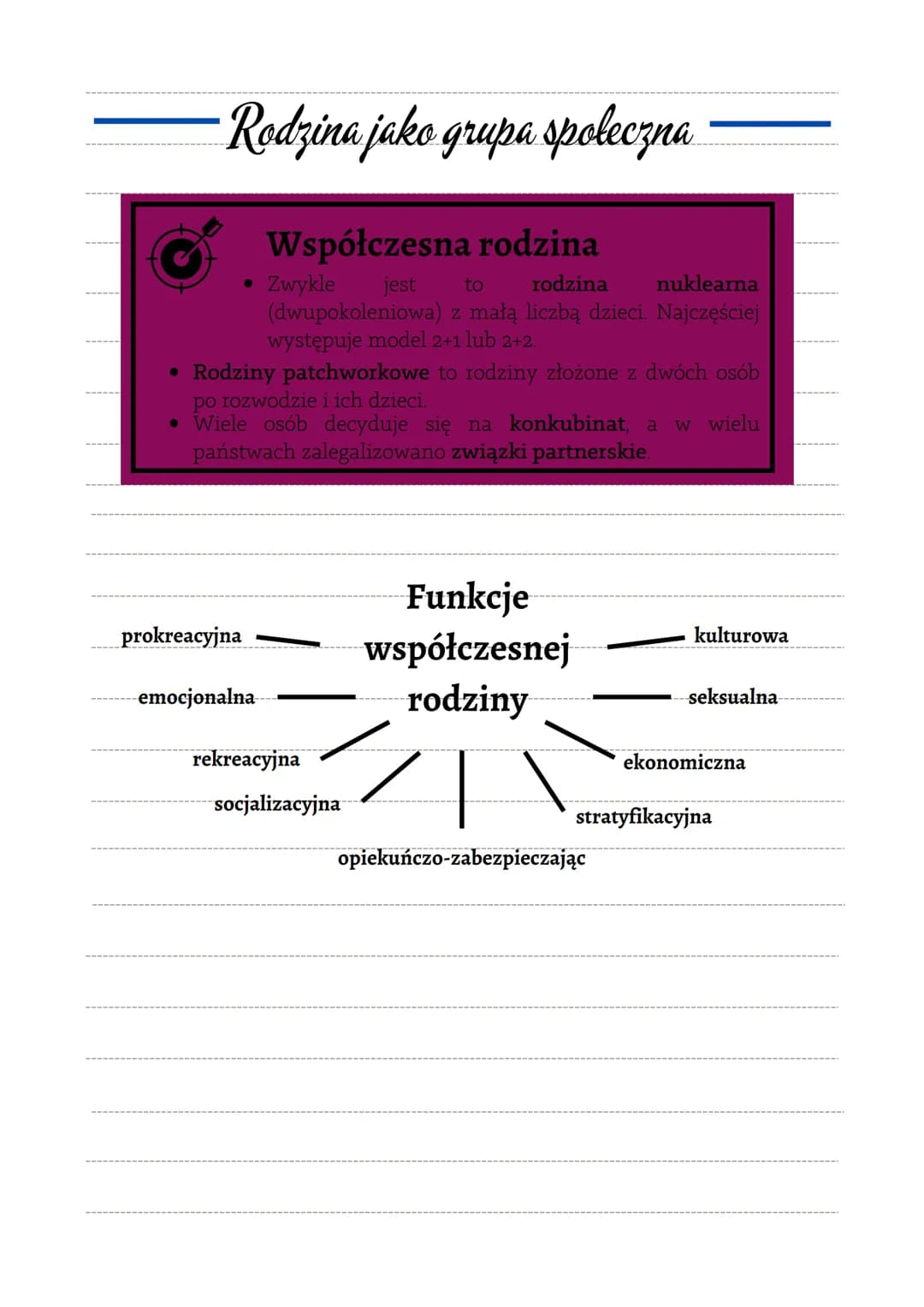 • Rodzina jako grupa społeczna
• Rodzina to mała i pierwotna grupa, którą łączą cele i więź emocjonalna.
Jest to podstawa istnienia społecze
