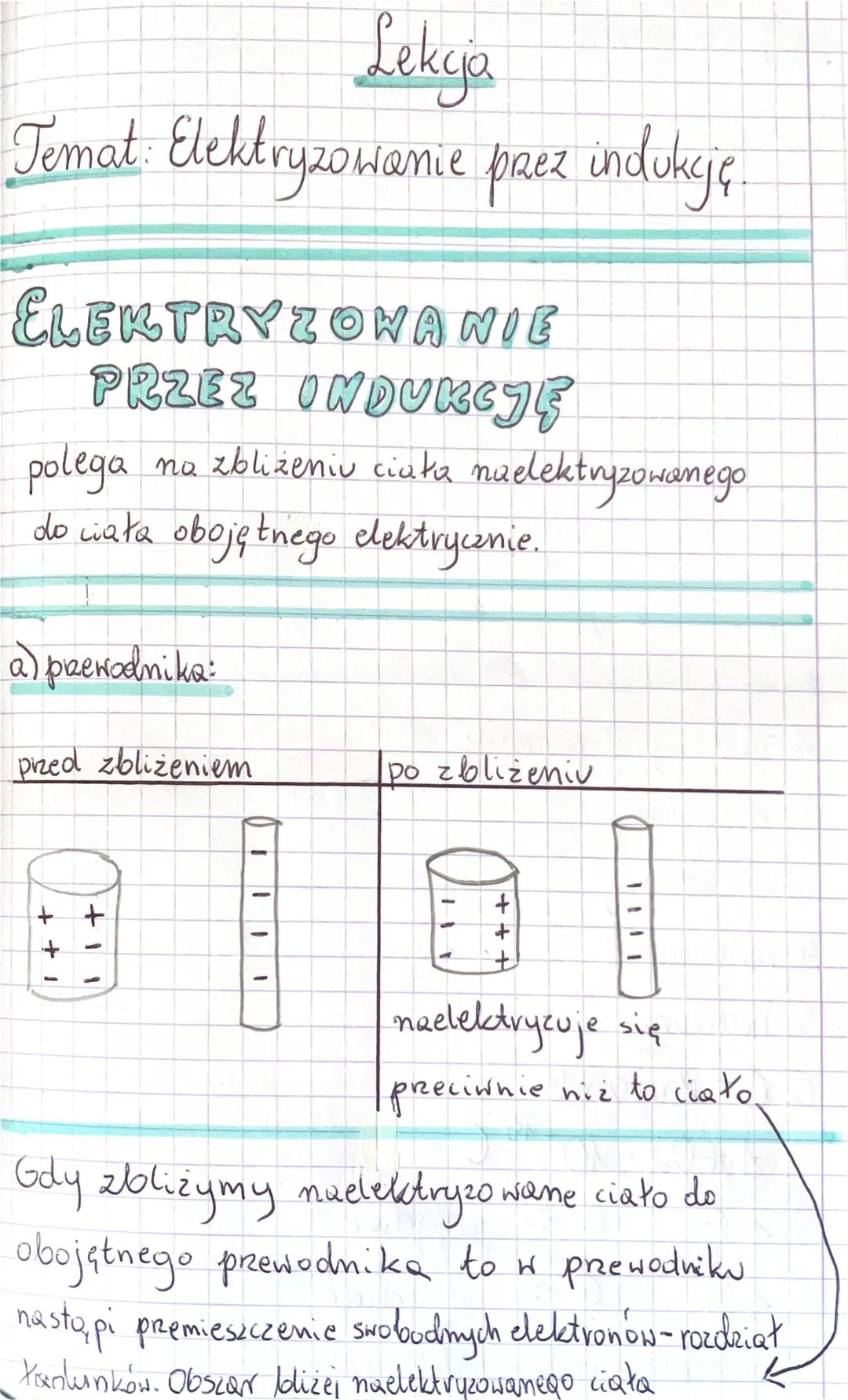 Lekcja

Temat: Elektryzowanie prez indukcję.

ELEKTRYZOWANIE
PRZEZ INDUKCJĘ

polega na zbliżeniu ciała naelektryzowanego
do wała obojętnego 