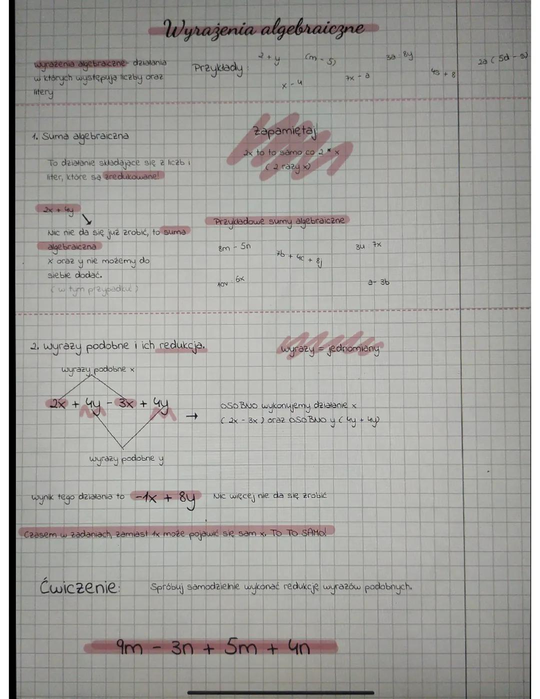 Wyrażenia Algebraiczne i równania 