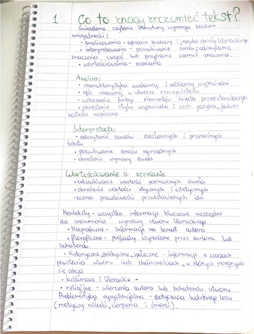 1
Co to znocy zrozumieć tekst?
Swiadome czytanie literatury wymaga bowiem
umiejętności:
•
analizowania - opisanie budowy i jezyka dzieła lit