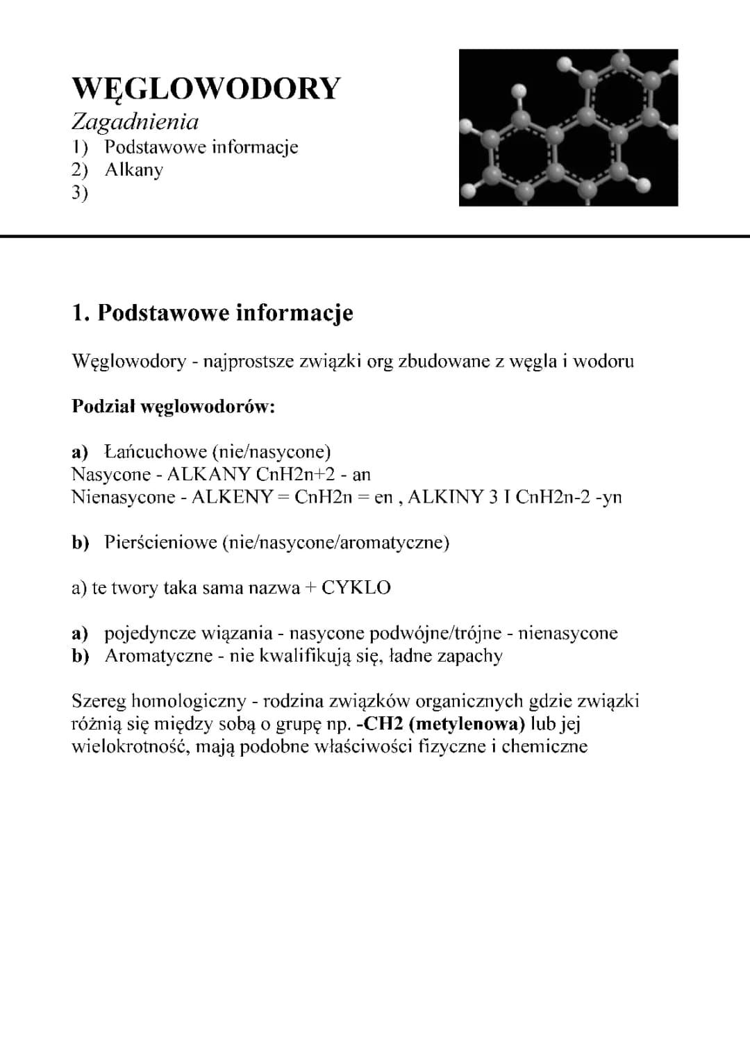 Węglowodory - szereg homologiczny alkanow