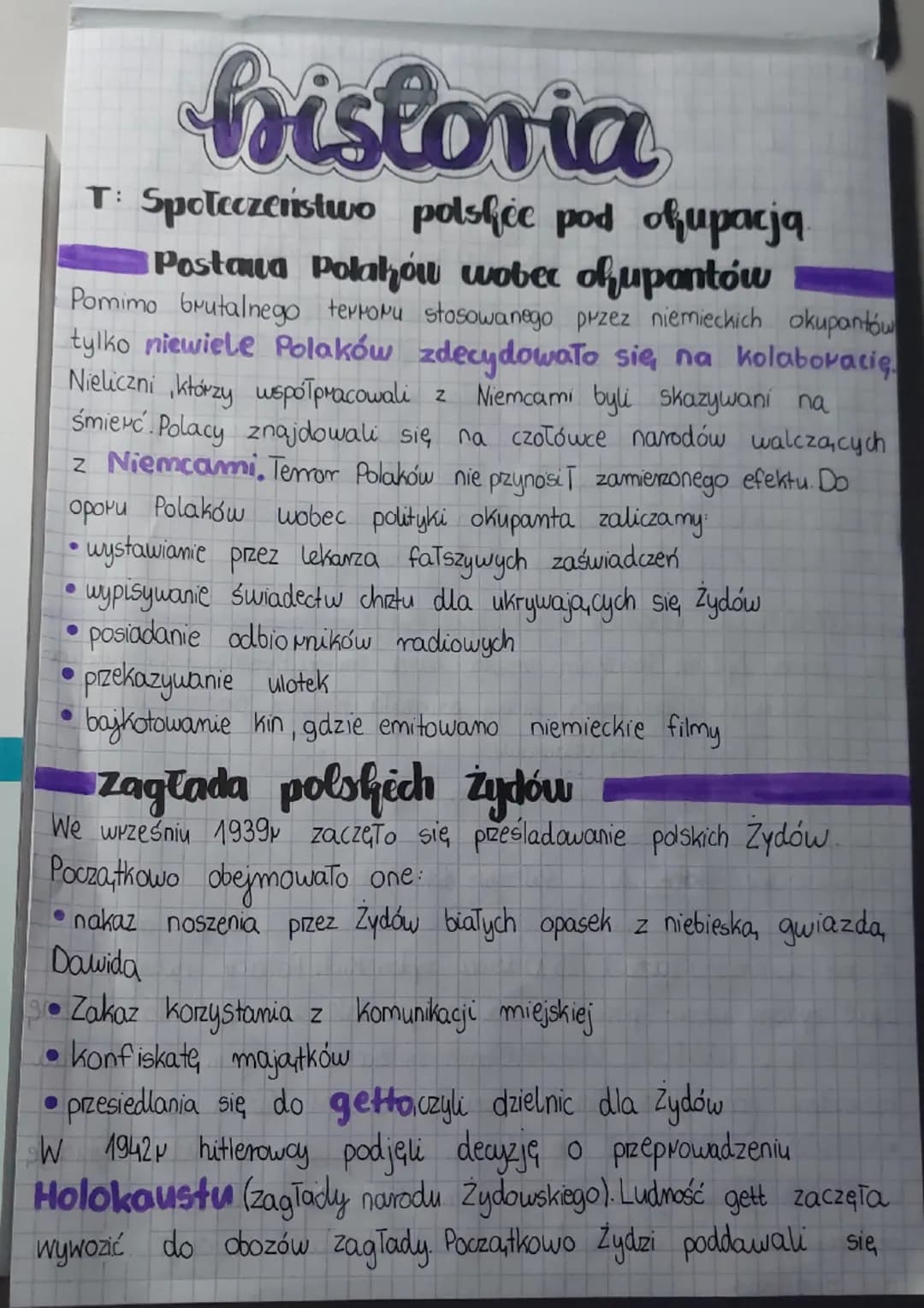 historia
T: Społeczeństwo polskie pod okupacją.
Postawa Polaków wobec okupantów
Pomimo brutalnego terroru stosowanego przez niemieckich okup