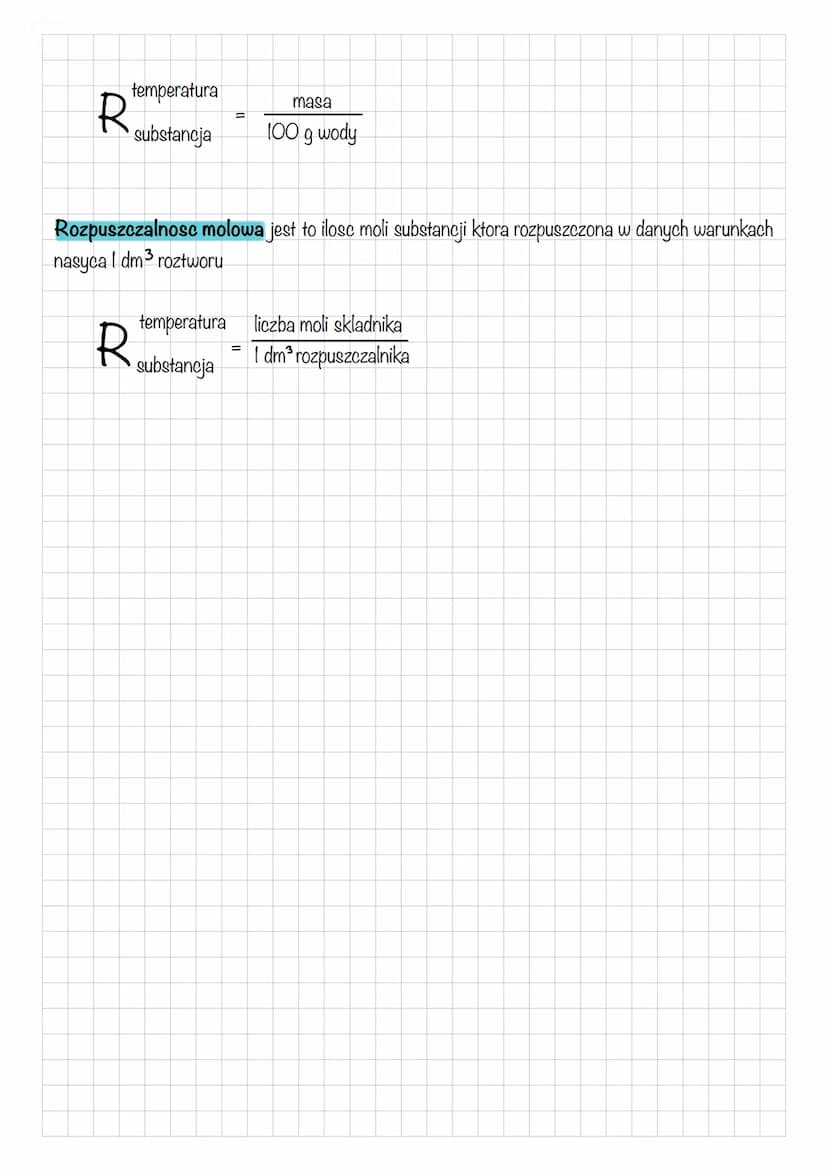STĘŻENIE MOLOWE SUBSTANCJI
IROZPUSZCZALNOŚĆ
Stęzenie molowe okresla liczbe moli substancji rozpuszczonej w 1 dm ³ (1000
cm ) roztworu
n=
Cm=
