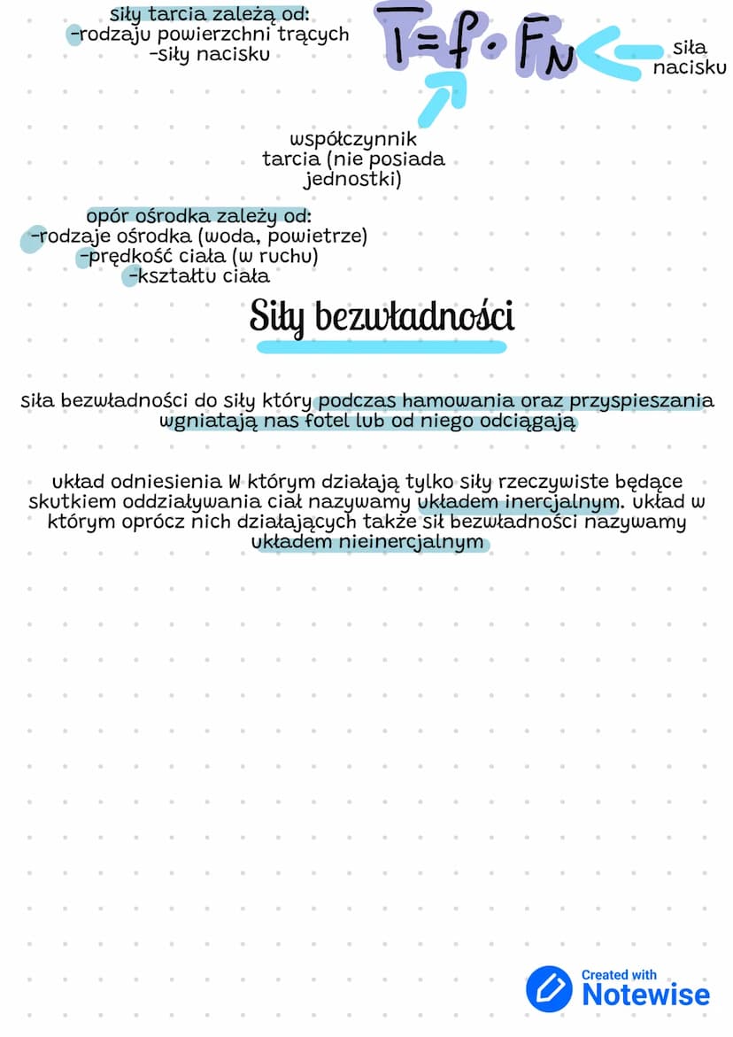 trzy zasady dynamiki Newtona
1. Jeżeli na ciało nie działa żadna siła lub działające siły się równoważą
to ciało pozostaje w spoczynku lub p
