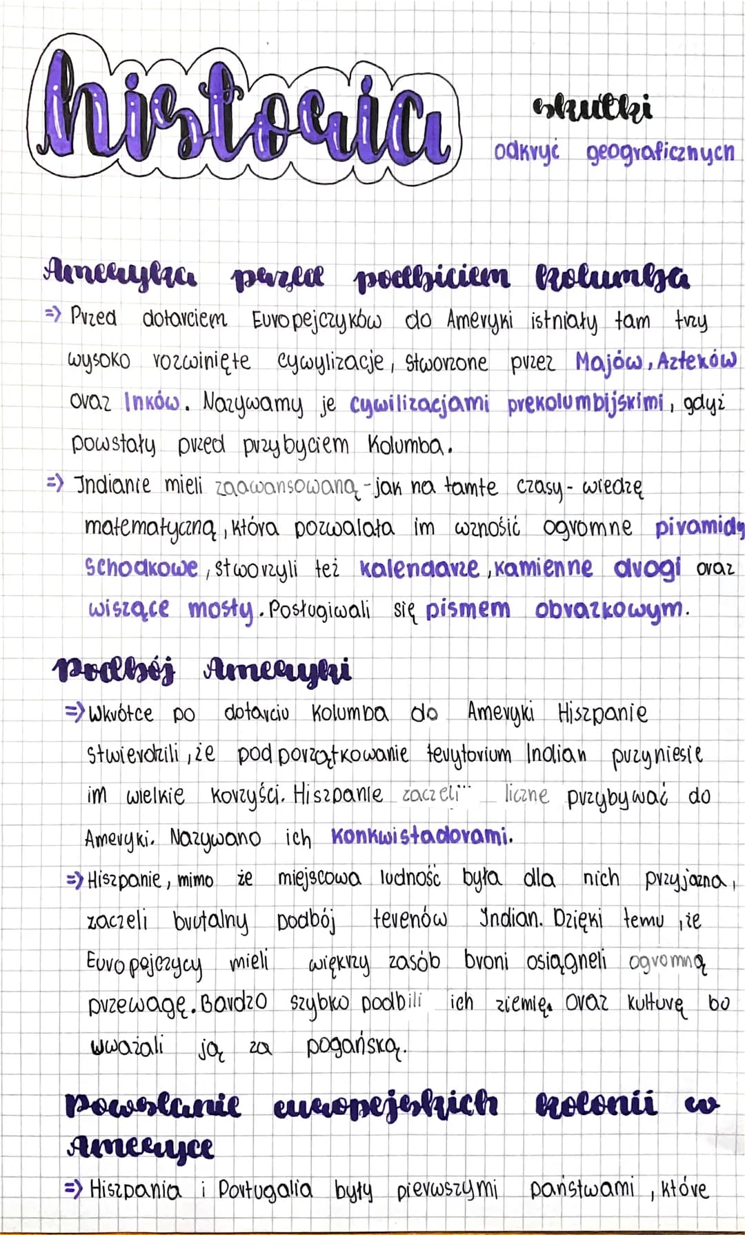historia
Ameryka przed poelbiciem Rolumba
=> Przed dotarciem Europejczyków do Ameryki istniały tam trzy
wysoko rozwinięte cywylizacje, stwor