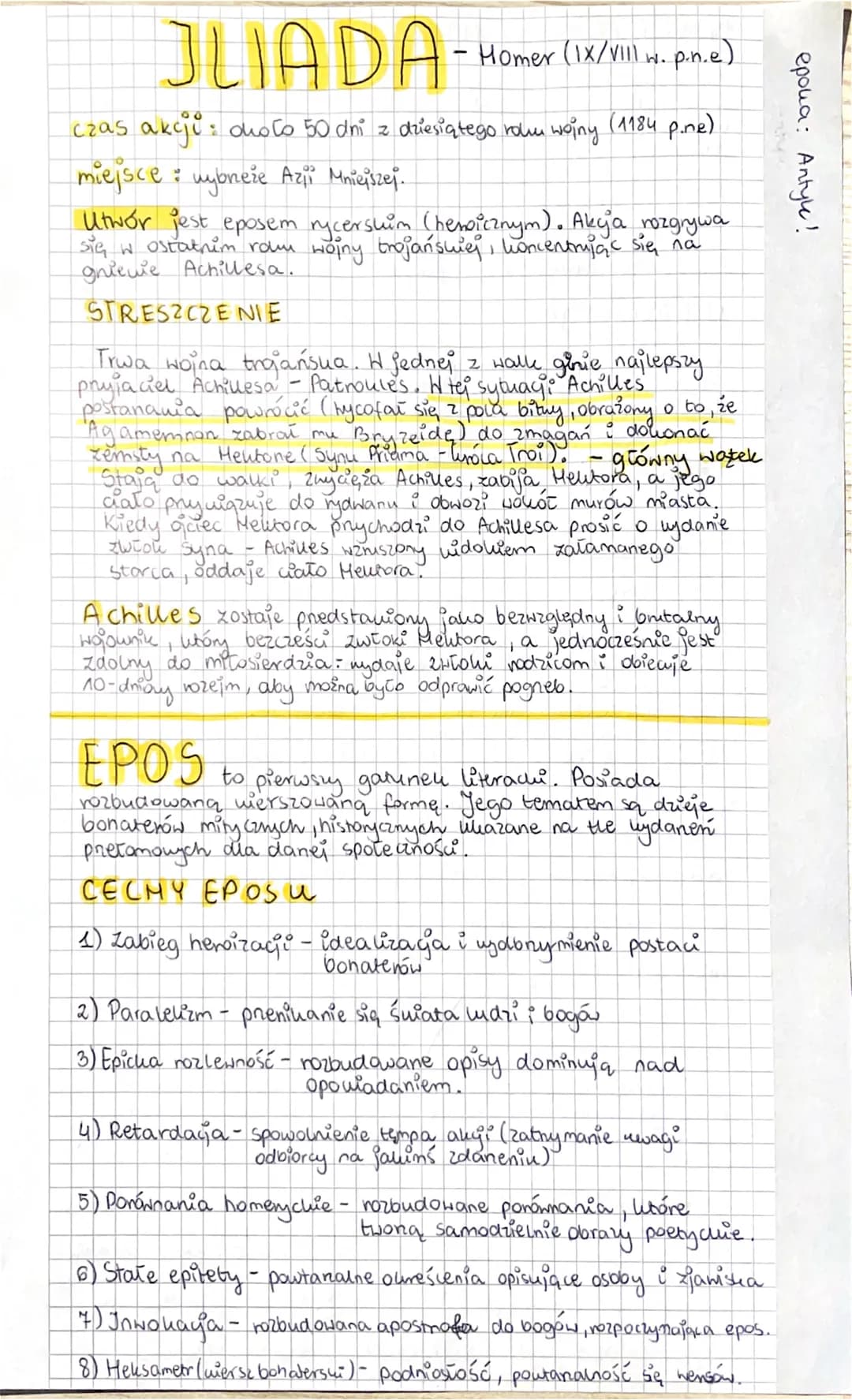 JLIADA
Homer (1X/VIII w. p.n.e)
czas akcjů: dio to 50 dni z dziesiątego rowu woiny (1184 p.ne)
miejsce: wybrzeże Azii Mniejszej.
Utwór jest 