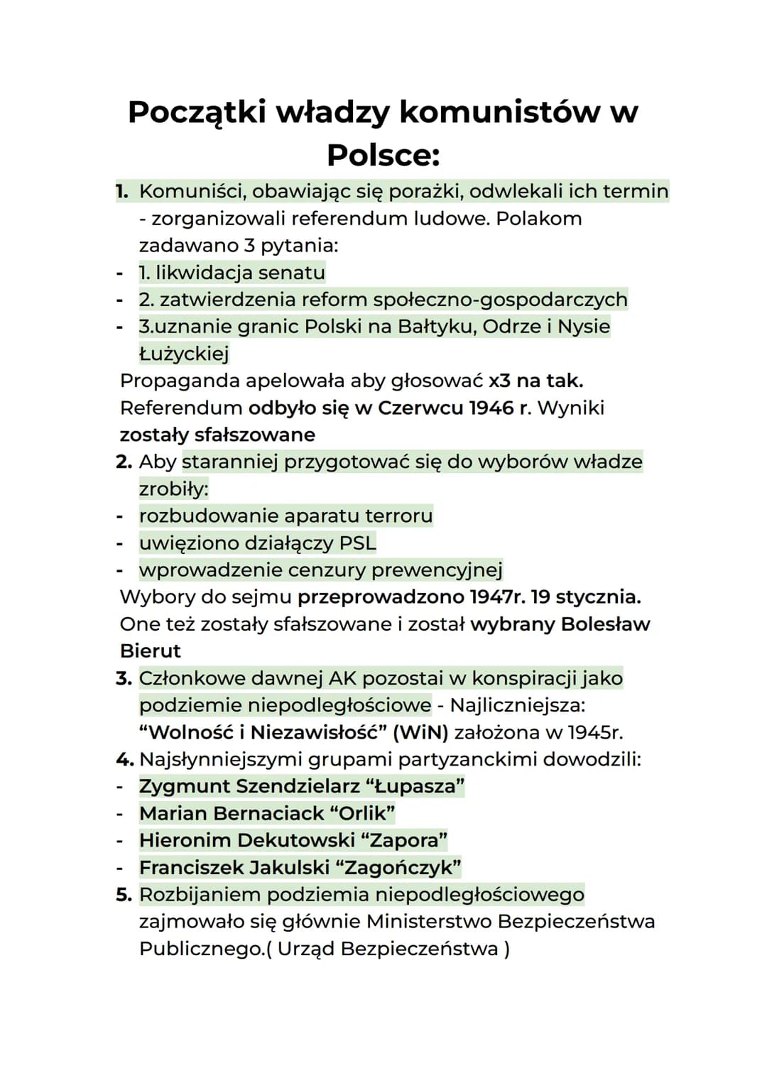 Początki władzy komunistów w
Polsce:
1. Komuniści, obawiając się porażki, odwlekali ich termin
- zorganizowali referendum ludowe. Polakom
za