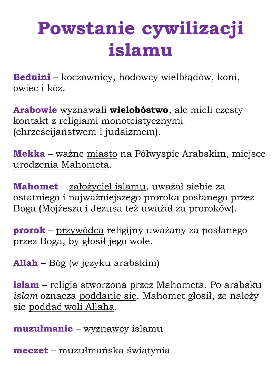 
<p>Podstawy cywilizacji islamu znajdują się w początkach tej religii. Arabowie, jako koczowniczy ludzie hodujący wielbłądy, konie, owce i k