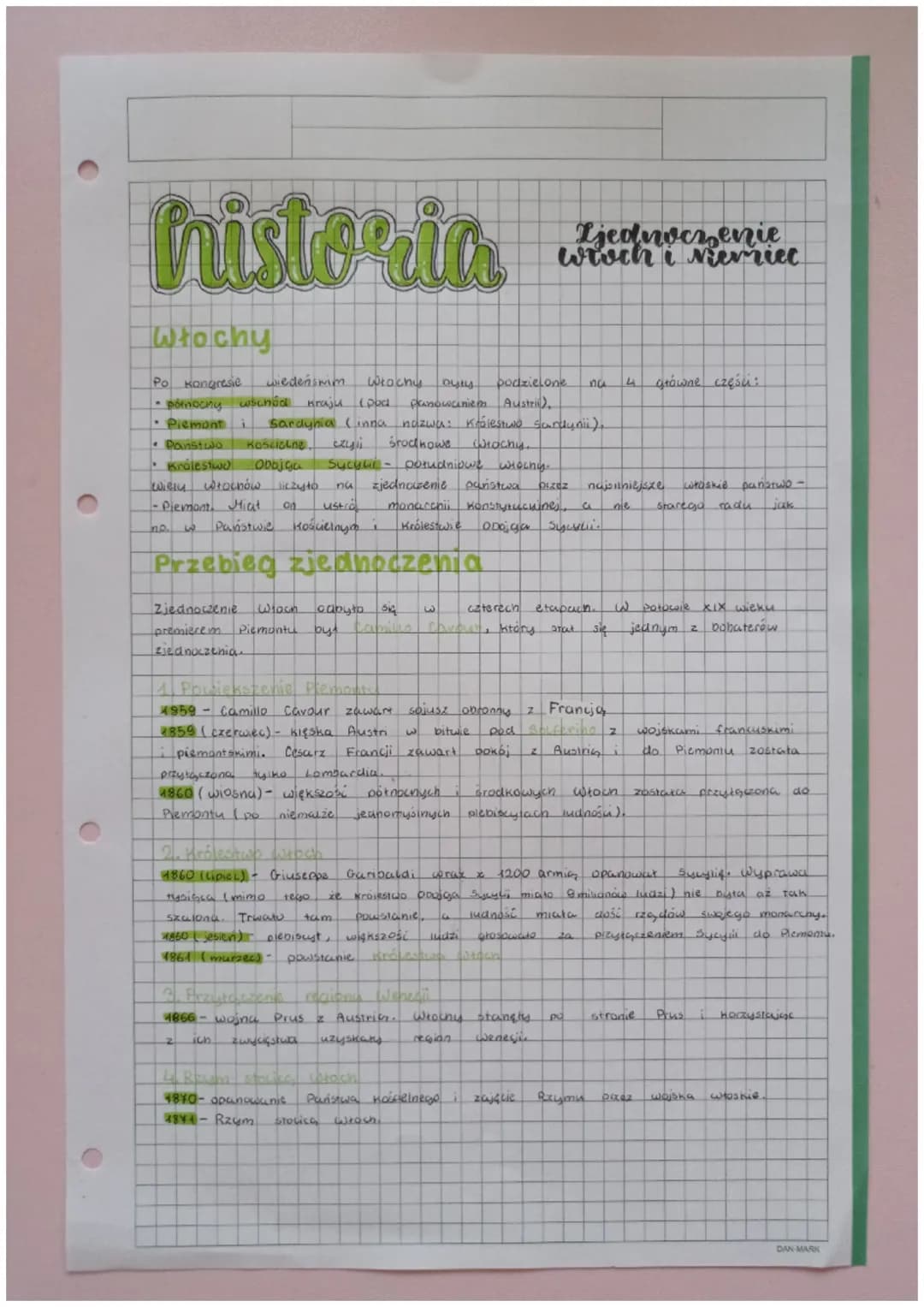 historia
Włochy
Po Kongresie wiedeńskim
Włochy
byty. podzielone
• północny wschód kraju (pod panowaniem Austri),
• Piemont i Sardynia (inna 
