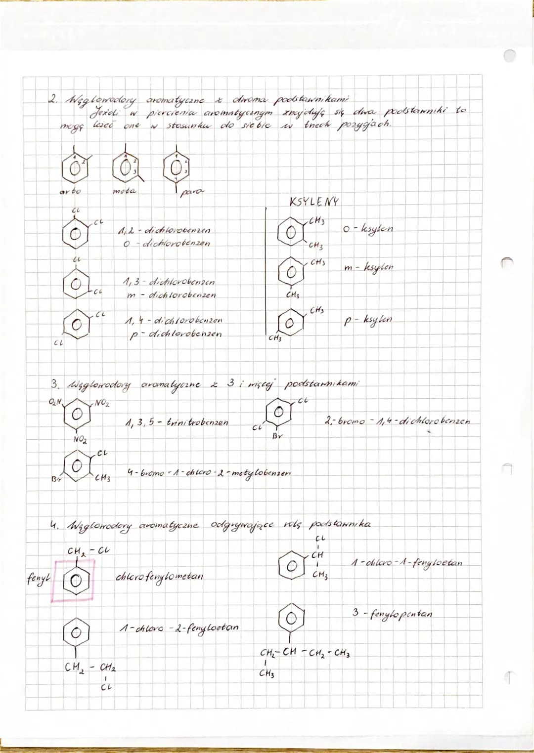 CO
MODEL CXASTECZKI BENXENU
2
19
NAZEWNICTWO
1. Węglowodory aroma
NO₂
CL
CH3
Werglowodory
Br
CH₂CH3
CH
CM3
chlorobenzen
metylobenzen
bromobe