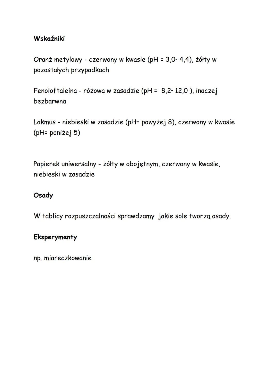 MIARECZKOWANIE, DYSOCJACJA, HYDROLIZA, WSKAŹNIKI,
OSADY, EKSPERYMENTY
Miareczkowanie:
tirant - odczynnik o określonym znanym nam stężeniu;
a