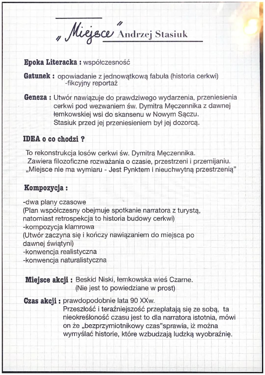 Miejsce Andrzej Stasiuk opracowanie lektury notatka 