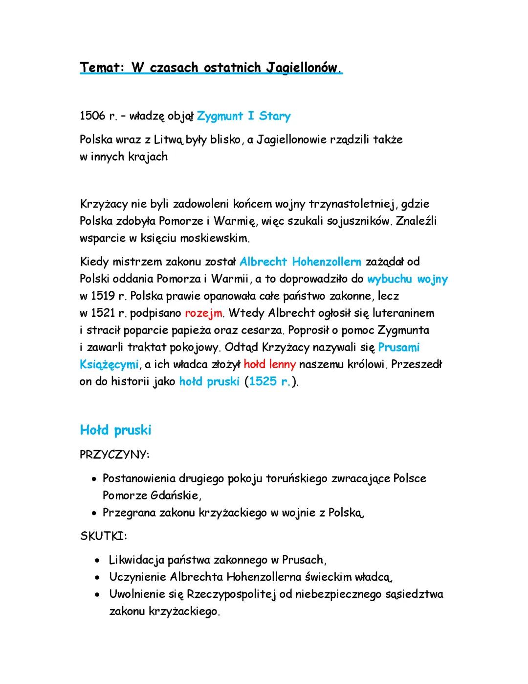 Czasy ostatnich królów Jagiellonów