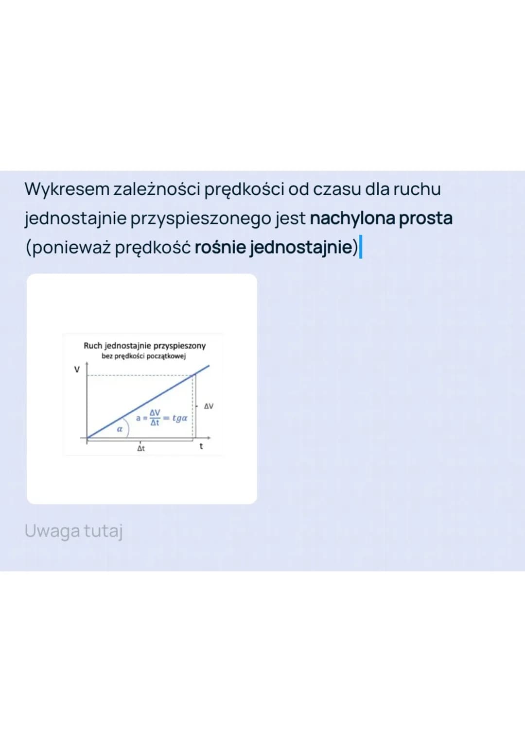 Ruch jednostajnie
przyspieszony
ruch, w którym prędkość ciała zwiększa się o jednakową
wartość w jednakowych odstępach czasu, a ciało porusz