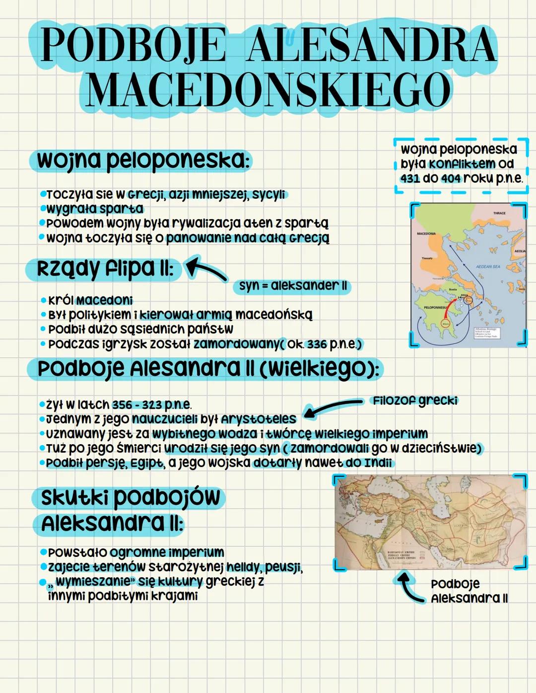 PODBOJE ALESANDRA
MACEDONSKIEGO
wojna peloponeska:
TOczyła sie w Grecji, azji mniejszej, sycyli
wygrała sparta
POWOdem Wojny była rywalizacj