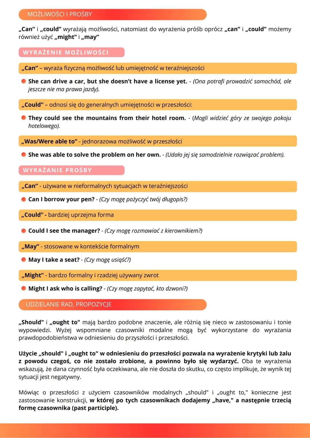 --- OCR Start ---
Czasowniki modalne
(modal verbs)
Czasowniki modalne w języku angielskim to specjalna kategoria czasowników, które wyrażają