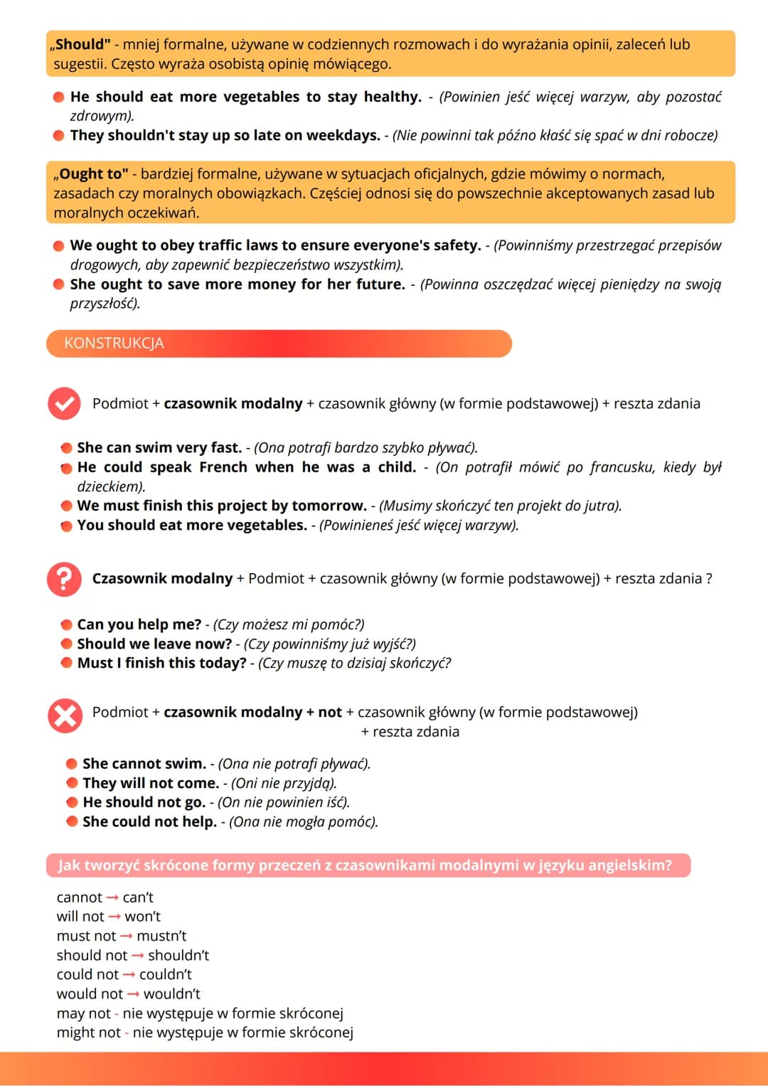 --- OCR Start ---
Czasowniki modalne
(modal verbs)
Czasowniki modalne w języku angielskim to specjalna kategoria czasowników, które wyrażają
