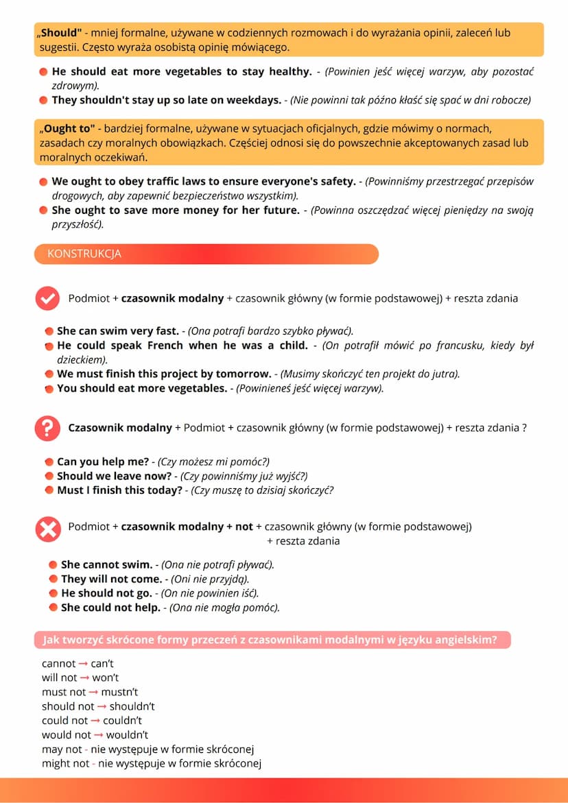 --- OCR Start ---
Czasowniki modalne
(modal verbs)
Czasowniki modalne w języku angielskim to specjalna kategoria czasowników, które wyrażają