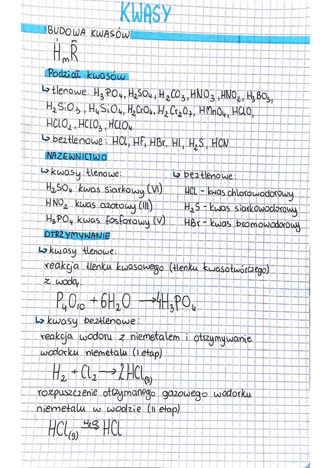 KWASY
BUDOWA KWASOW
m
HAR
Podział kwasów
31
L> tlenowe: H₂ PO4, H₂SO₁, H ₂ CO 3, HNO3, HNO2, H₂ BO3,
H₂ SiO₂, H₂ SiO₂, H₂ CrO4, H ₂ Cr ₂ O 7