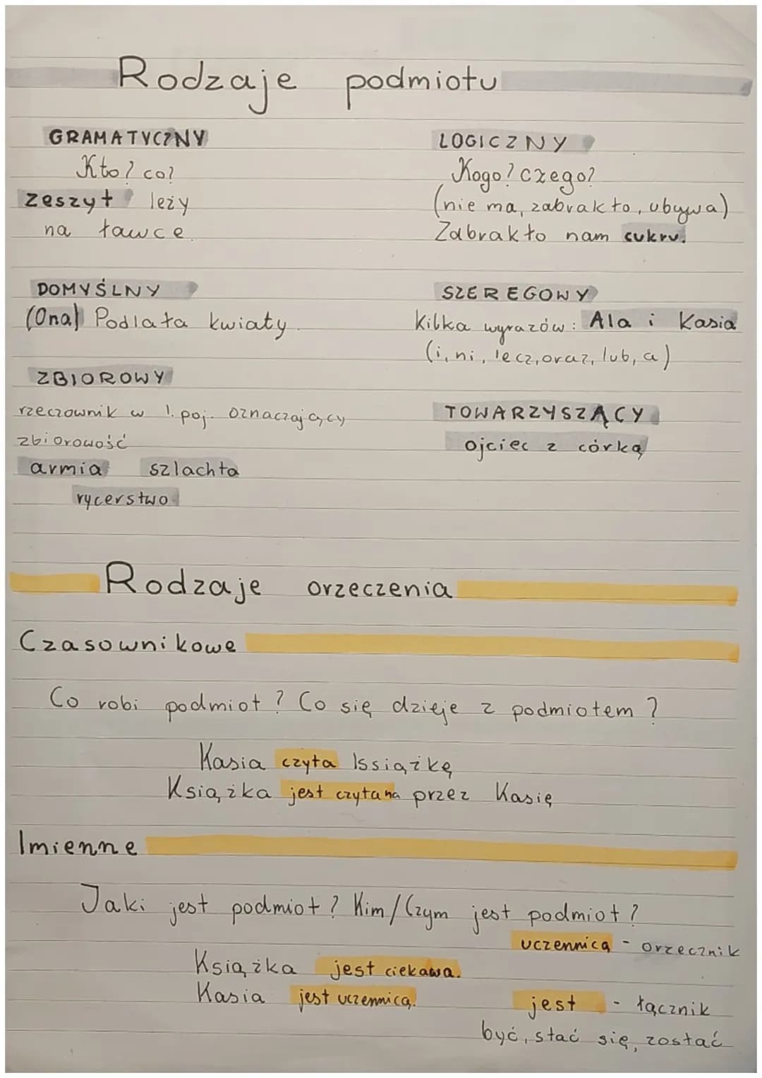 Rodzaje podmiotu
GRAMATYCZNY
Kto / co?
zeszyt
na
leży
tawce
DOMYŚLNY
(Ona) Podlata kwiaty.
ZBIOROWY
rzeczownik w
zbiorowość
armia
1. poj. Oz