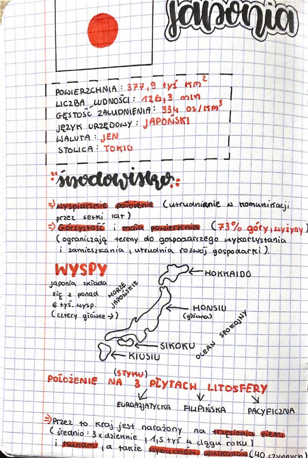 Japonia
POWIERZCHNIA : 377, 9 tys km²
LICZBA LUDNOSCI: 126,3 min
GESTOSC ZALUDNIENIA: 334 05/19m³
JĘZYK URZĘDOWY: JAPONSKI
WALUTA JEN
STOLIC