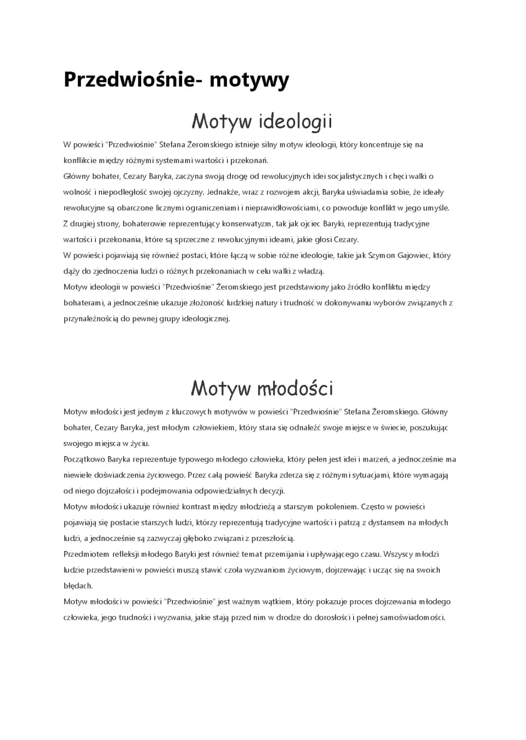 Motywy ideologiczne i młodość w Przedwiośniu Żeromskiego