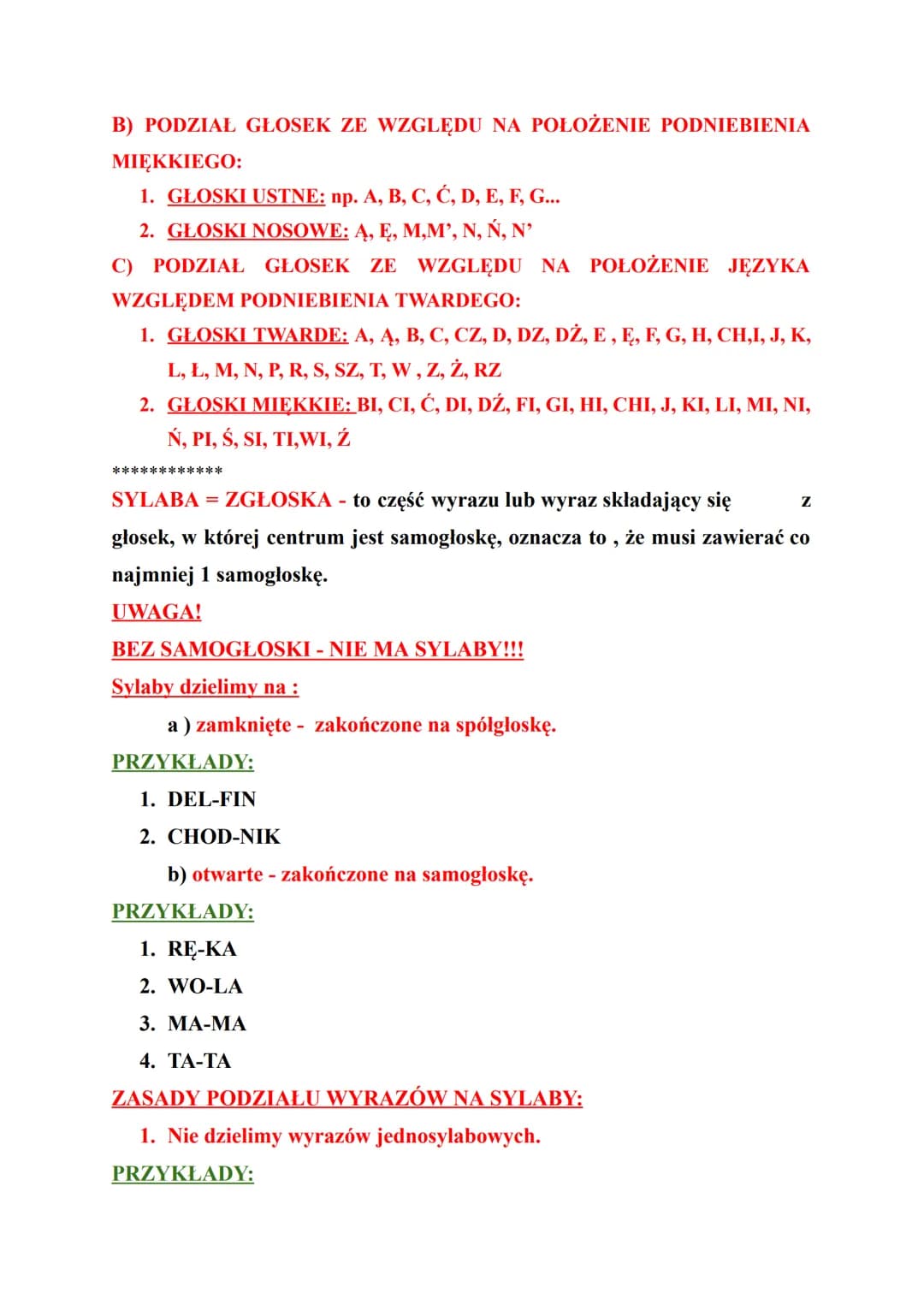 FONETYKA - dział nauki o języku, który zajmuje się dźwiękami mowy.
Najmniejszym z nich jest GŁOSKA.
Podział głosek:
SAMOGŁOSKI: A, Ą, E, E, 