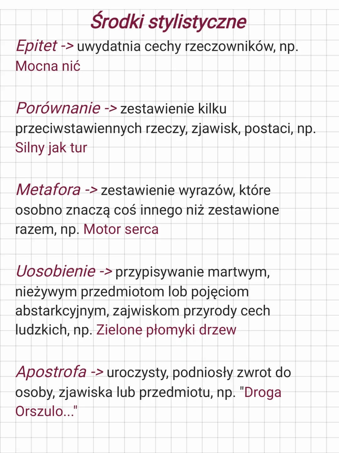 Środki stylistyczne
Epitet -> uwydatnia cechy rzeczowników, np.
Mocna nić
Porównanie -> zestawienie kilku
przeciwstawiennych rzeczy, zjawisk