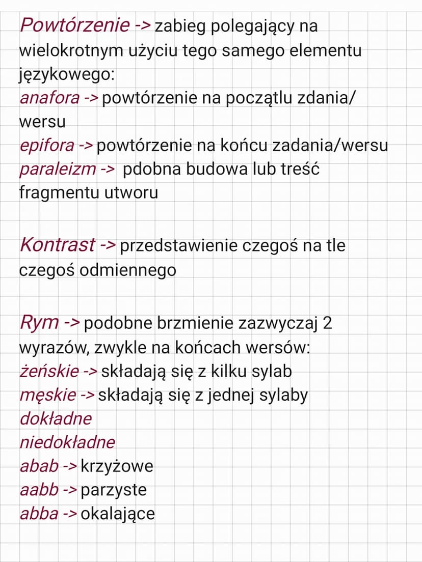 Środki stylistyczne
Epitet -> uwydatnia cechy rzeczowników, np.
Mocna nić
Porównanie -> zestawienie kilku
przeciwstawiennych rzeczy, zjawisk