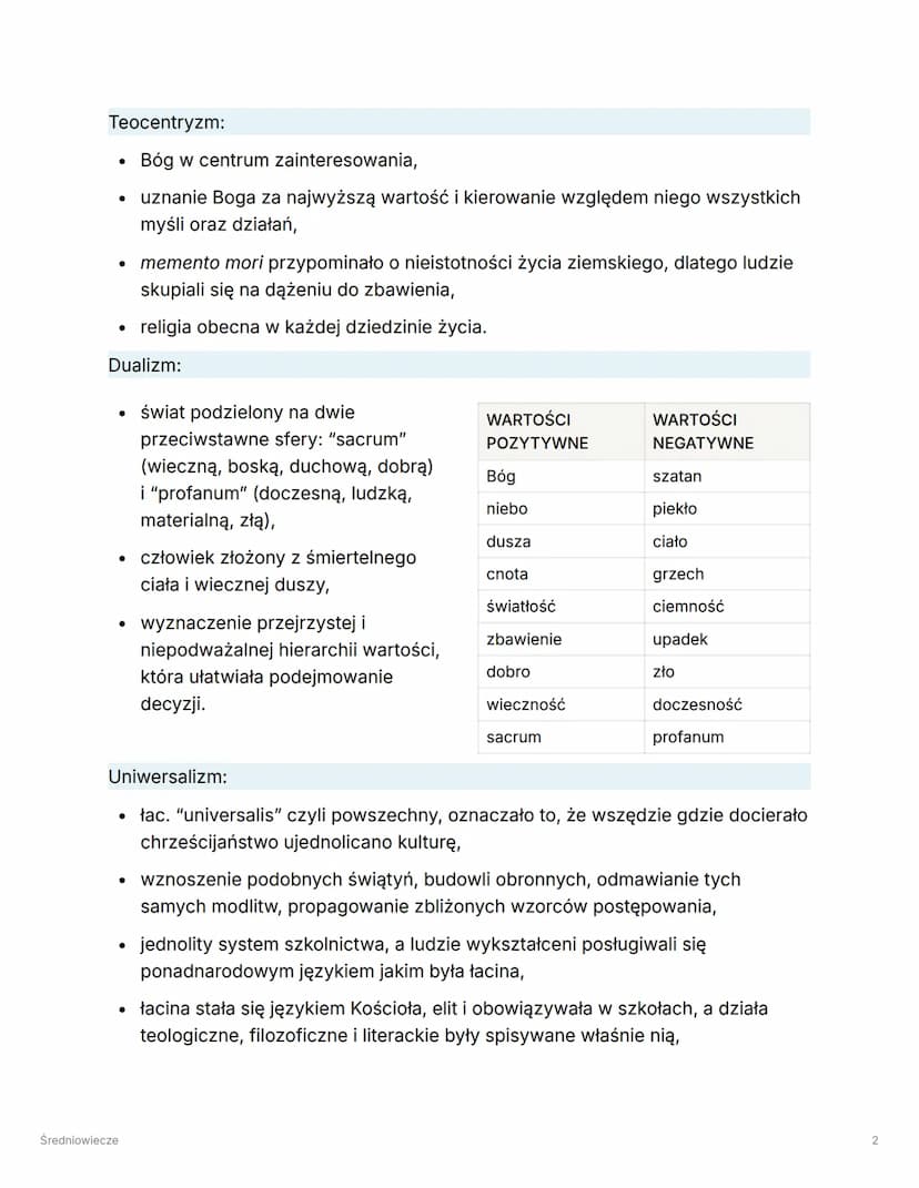 Średniowiecze
Charakterystyka epoki:
Ramy czasowe: w Europie od V w. do XV w., natomiast w Polsce od X w. do końca
XV w.
Nazwa Średniowiecze