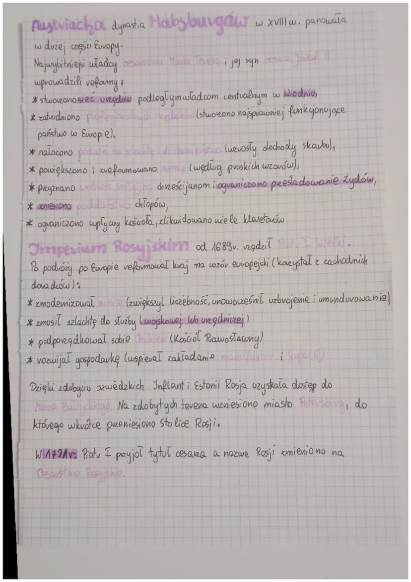 historia
Potęgami europejskimi były Francja Wielka Brytania. W XVIIIw. dołączyły
do nich Prusy (Królestwo Pros), Austria, Rosja (Cesarstwo R
