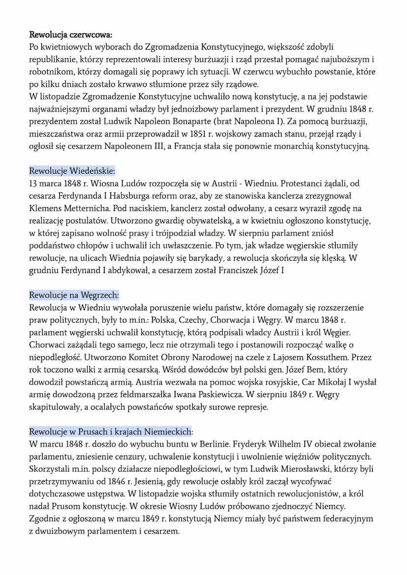 HISTORIA
WIOSNA LUDÓW
Czym była Wiosna Ludów?
Wiosną Ludów - masowe wystąpienia społeczne, rewolucje powszechne, obejmujące większą
część Eu