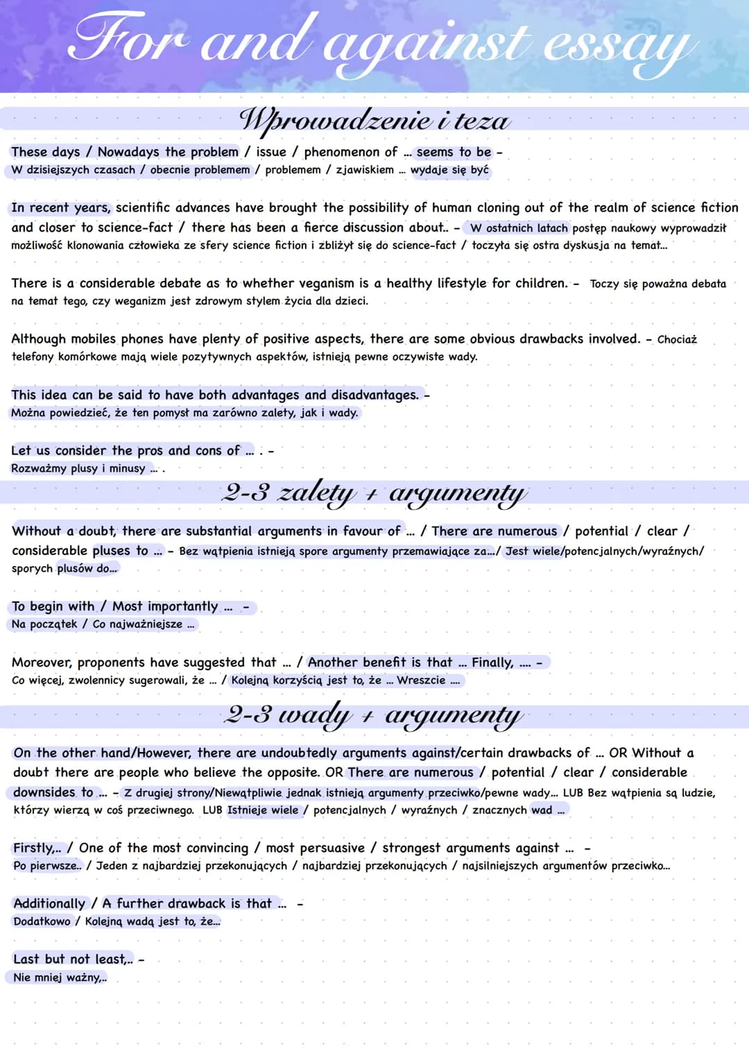 For and against essay
Wprowadzenie i teza
These days / Nowadays the problem / issue / phenomenon of ... seems to be -
W dzisiejszych czasach