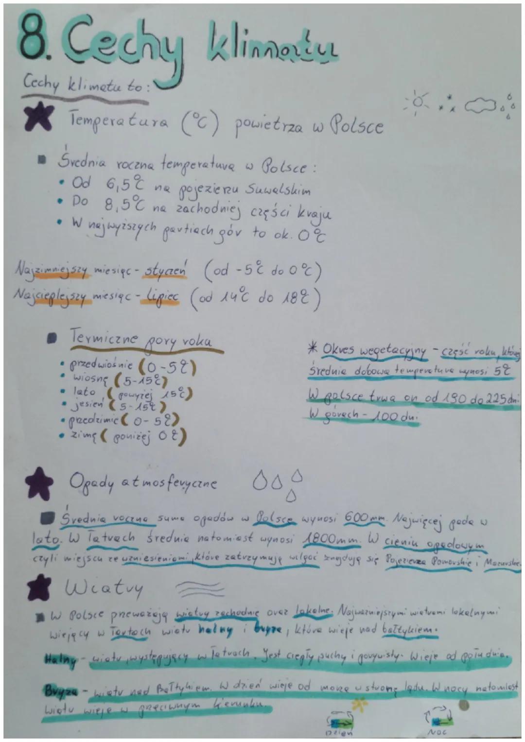 8. Cechy klinnady
Cechy klimatu to:
★
Temperatura (°C) powietrza w Polsce
■ Średnia roczna temperatura w Polsce:
4
Od 6,5°C nQ
•Do 8,5°C na 