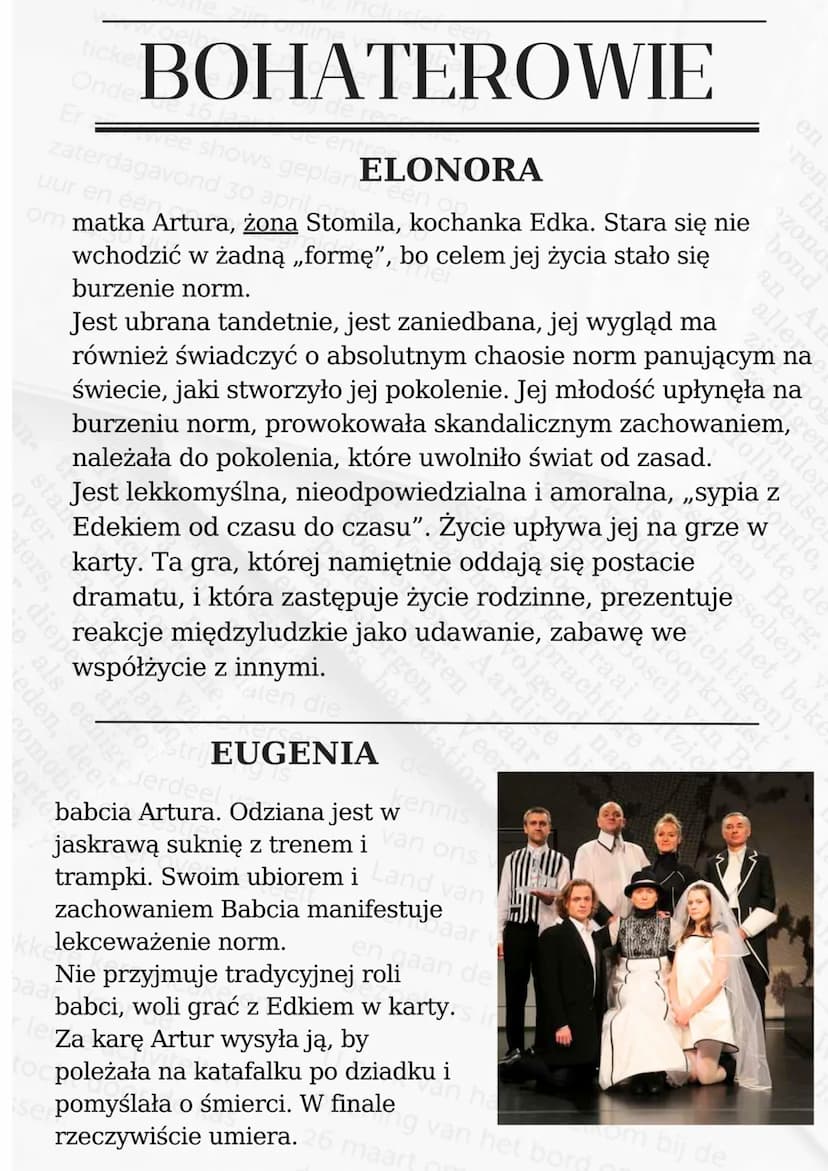 GATUNEK
JEST TO
TRAGIKOMEDIA,
DRAMAT
GROTESKOWY
Ma elementy_parodii,
groteski i absurdu
Jest też dramatem akcji
z jednym głównym
ciągiem zda