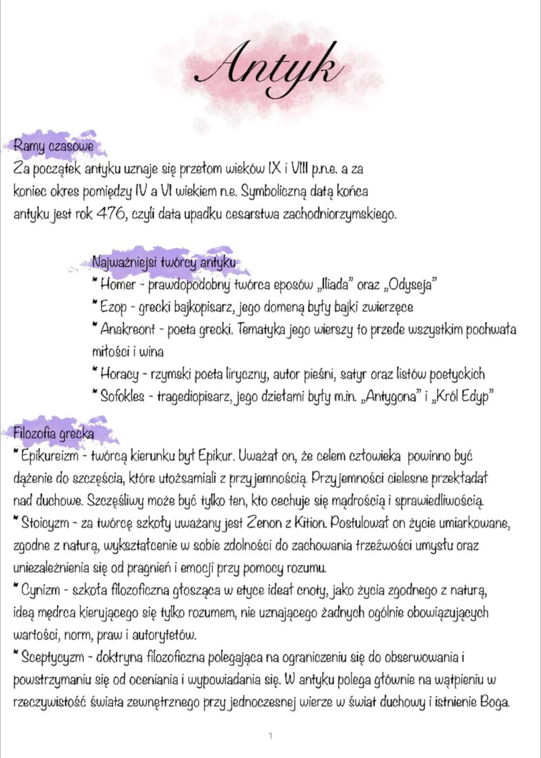 Antyk
Ramy czasowe
Za początek antyku uznaje się przełom wieków IX i VIII p.n.e. a za
koniec okres pomiędzy IV a VI wiekiem n.e. Symboliczną