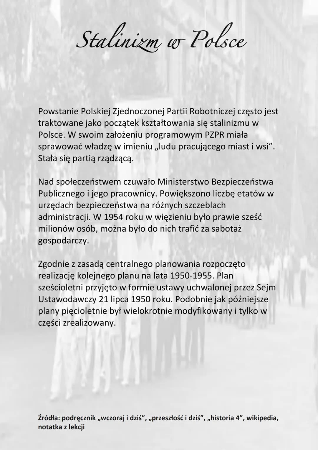 Stalinizm
w Polsce
Powstanie Polskiej Zjednoczonej Partii Robotniczej często jest
traktowane jako początek kształtowania się stalinizmu w
Po