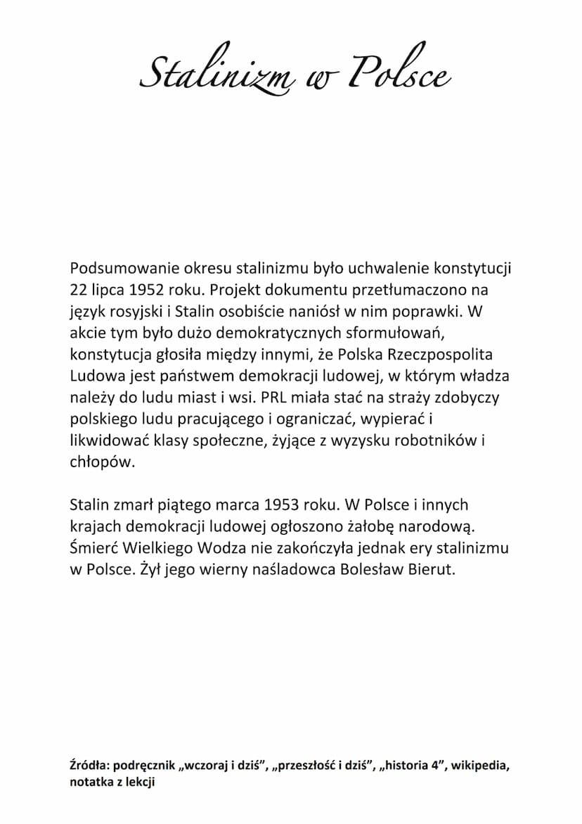 Stalinizm
w Polsce
Powstanie Polskiej Zjednoczonej Partii Robotniczej często jest
traktowane jako początek kształtowania się stalinizmu w
Po