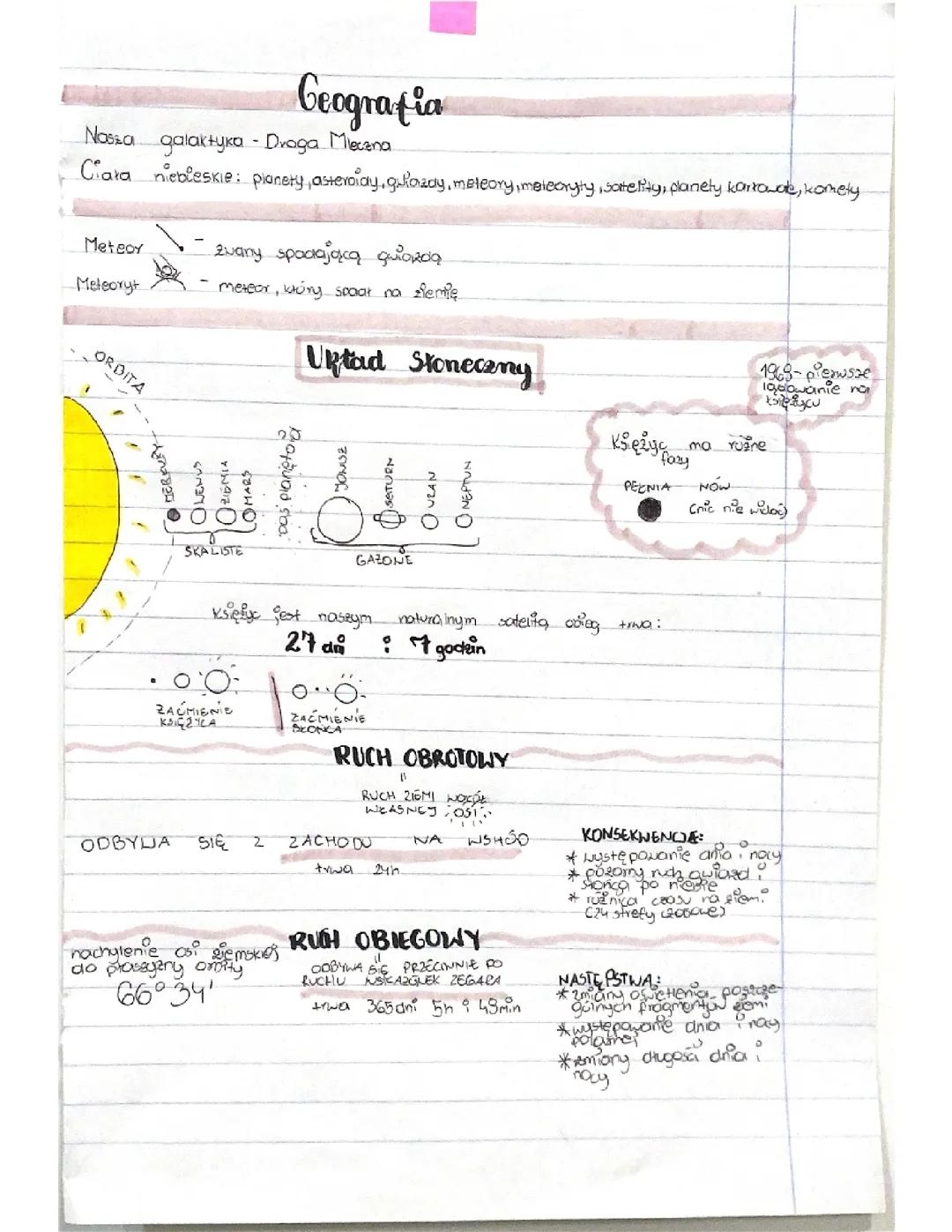 Geografia klasa 6. Ruchy ziemii, Układ słoneczny, Ruch obiegowy i obrotowy