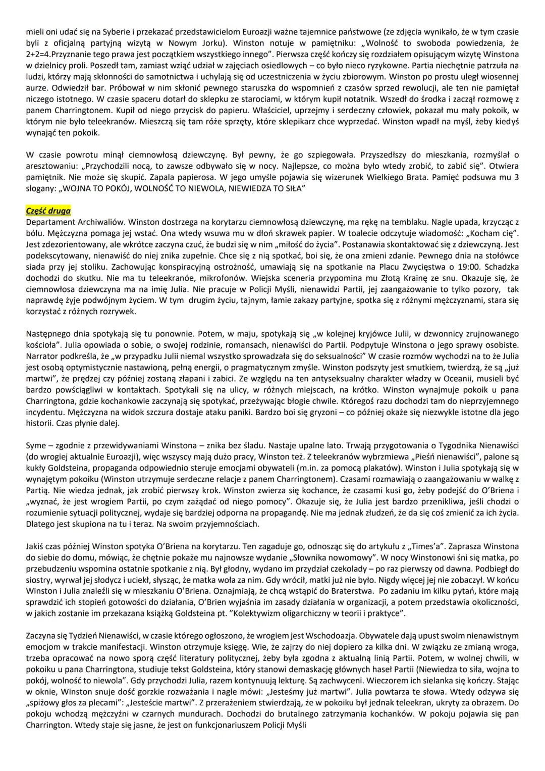 ROK 1984 - GEORGE ORWELL
O co chodzi? (idea)
,,Rok 1984" to opowieść o systemie polityczno-społecznym, którego podstawą jest zorganizowane k