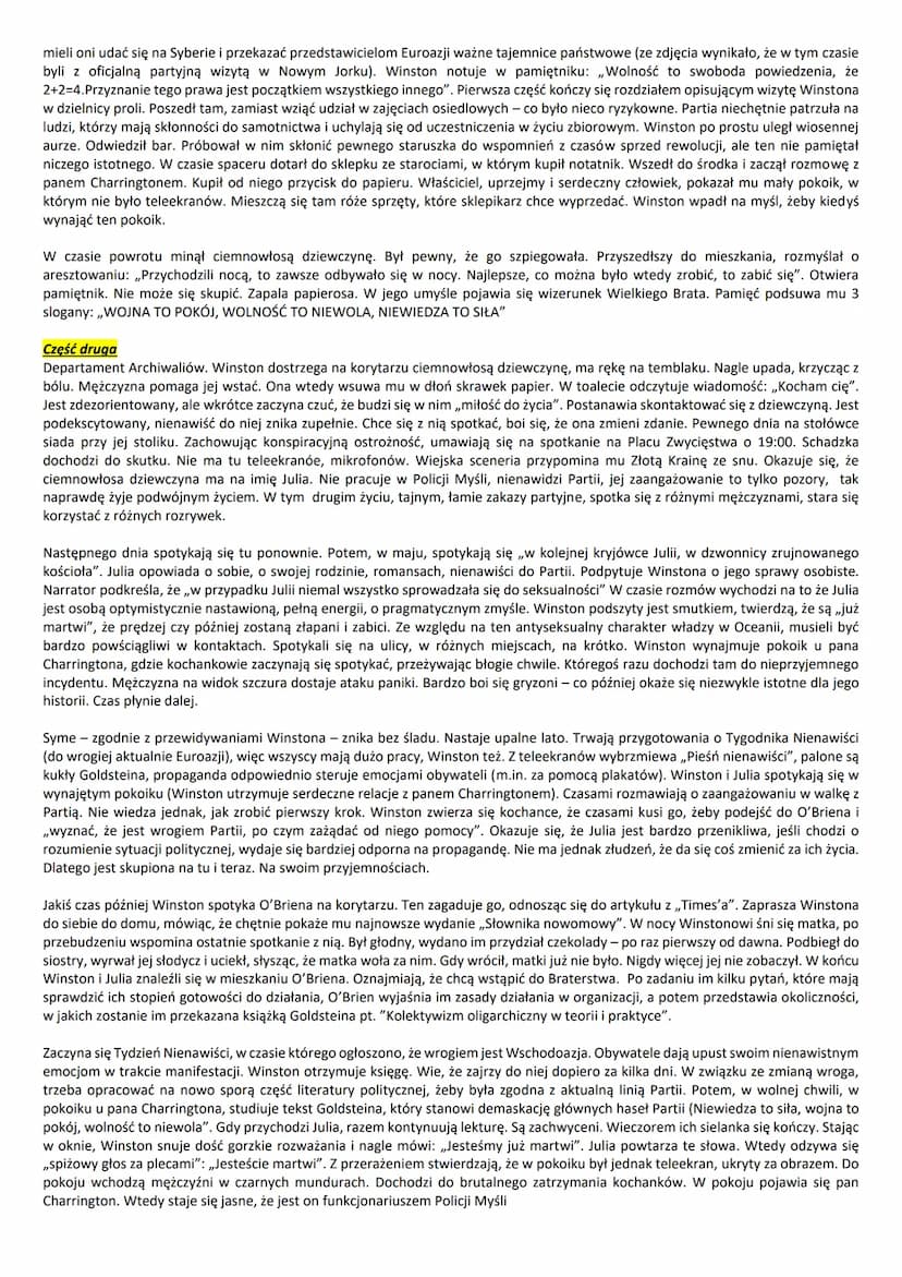 ROK 1984 - GEORGE ORWELL
O co chodzi? (idea)
,,Rok 1984" to opowieść o systemie polityczno-społecznym, którego podstawą jest zorganizowane k