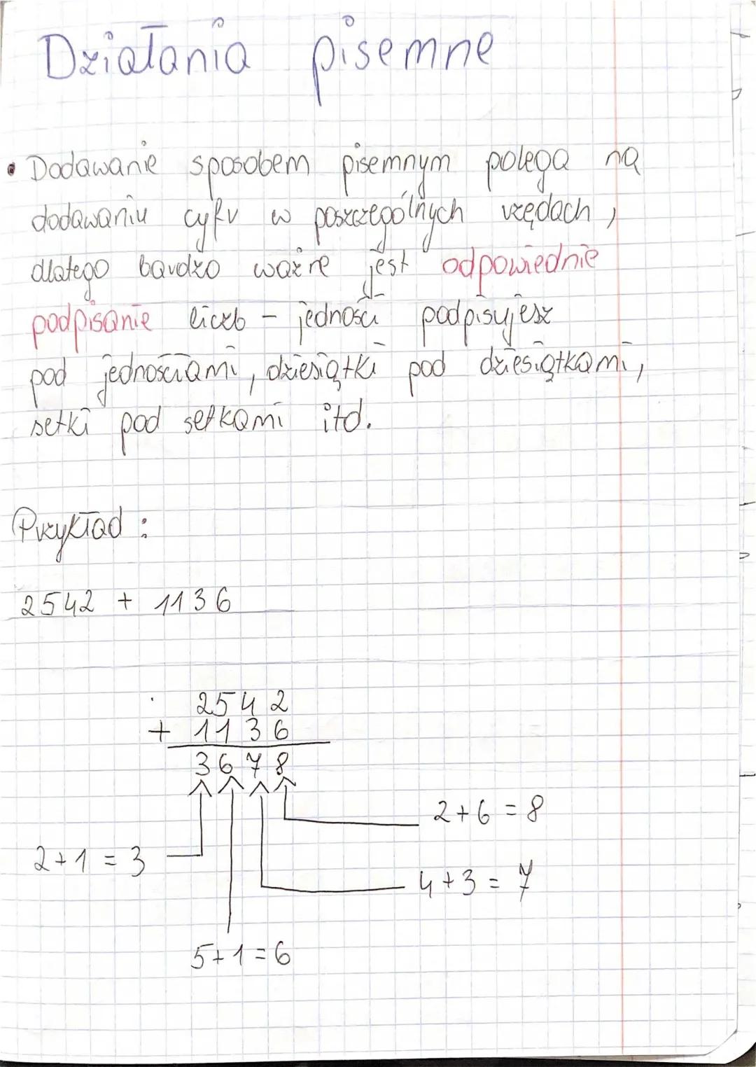 Działania pisemne klasa 4, 5, 6, 7, 8 - Dodawanie, Odejmowanie, Mnożenie, Dzielenie