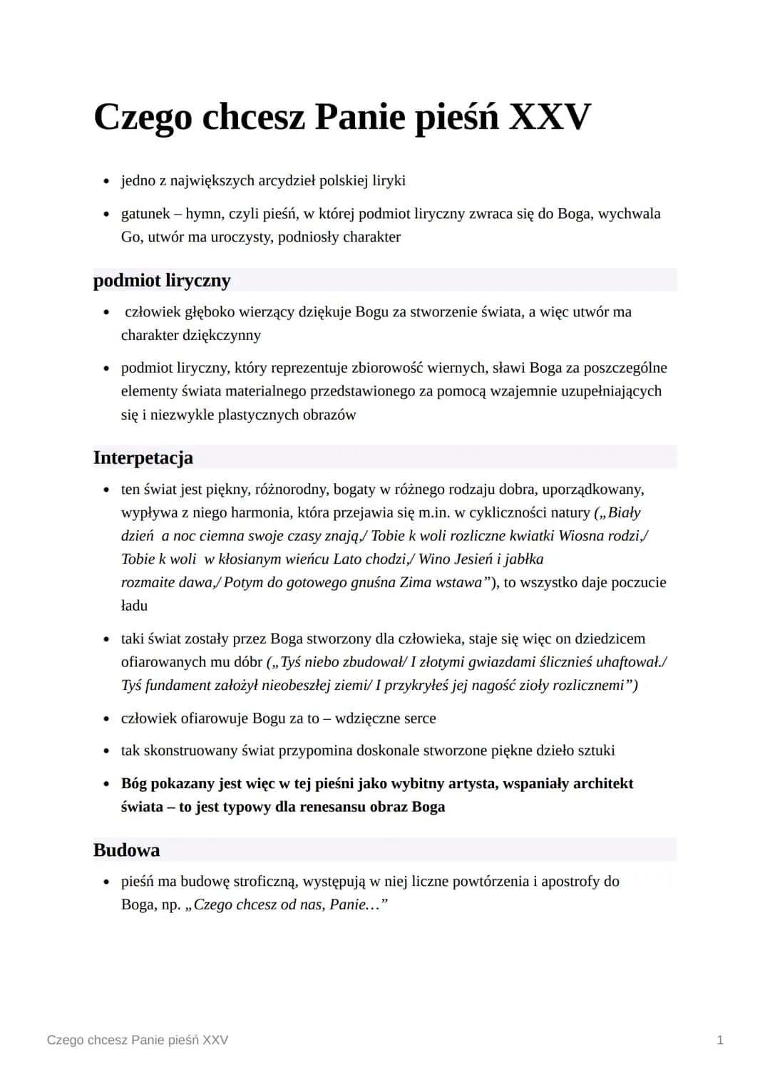<h2 id="piekochanowskiegointerpretacjapiexxv">Pieśń Kochanowskiego - interpretacja Pieśń XXV</h2>
<p>Pieśń XXV jest jednym z największych ar